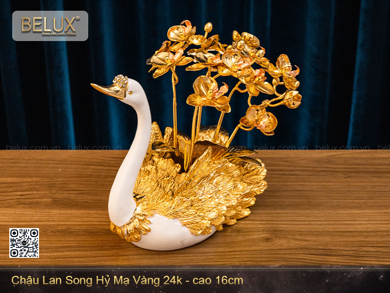 Chậu Lan Thiên Nga Song Hỷ mạ vàng 24k cao 16cm&nbsp;